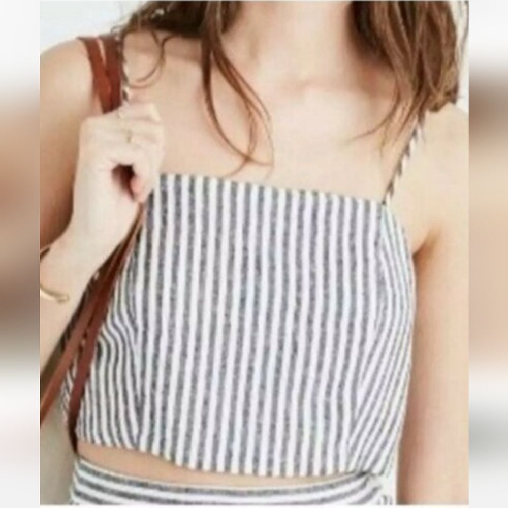 MADEWELL BLACK & WHITE STRIPE SPAGHETTI STRAP SINGLE BUTTON CROP TOP SIZE 8